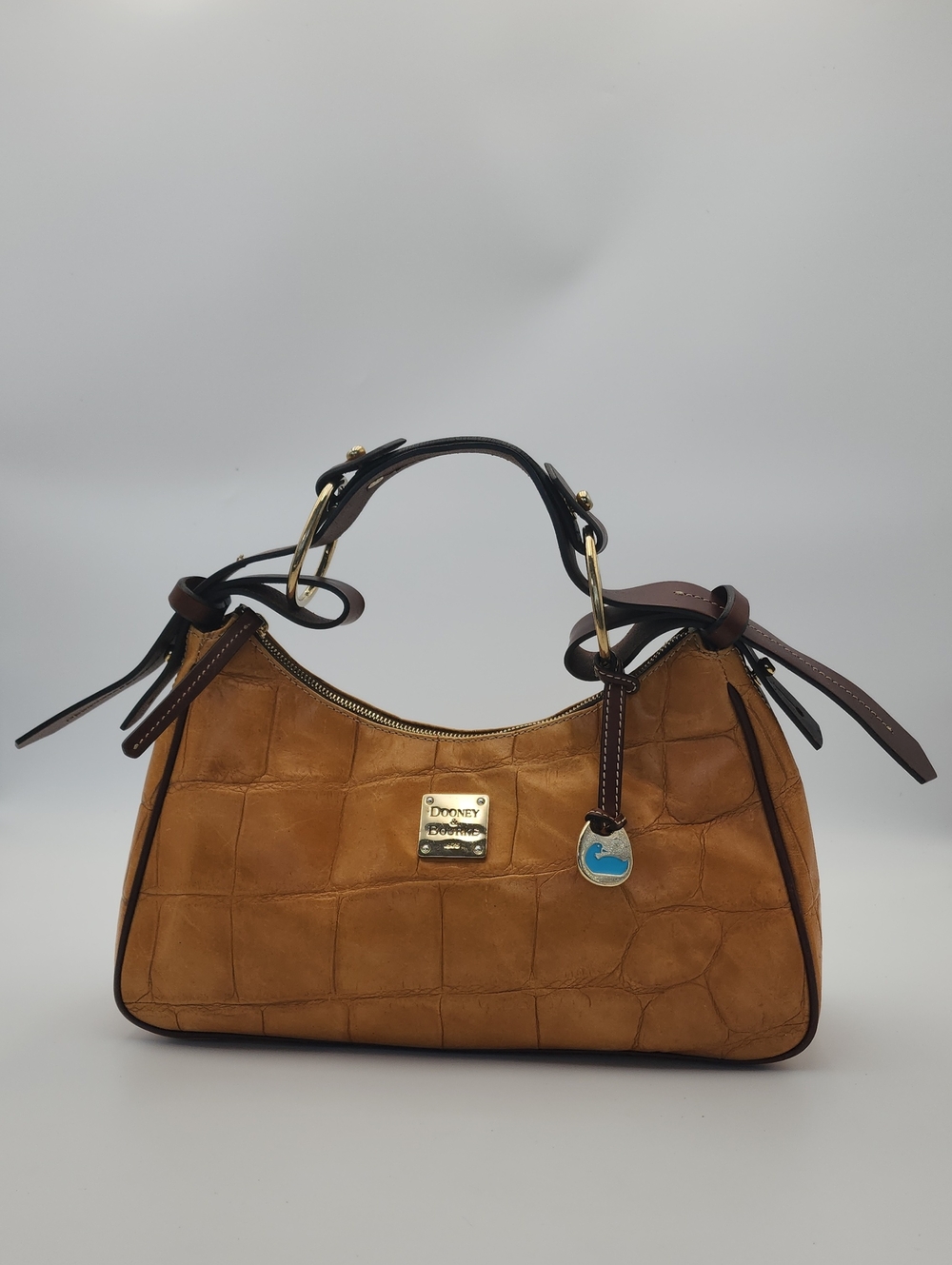 Dooney & Bourke Vintage Nile Hobo Bag Mustard Croc Embossed Leather Shoulder